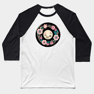 Vintage Flower Vinyl Record Button Baseball T-Shirt